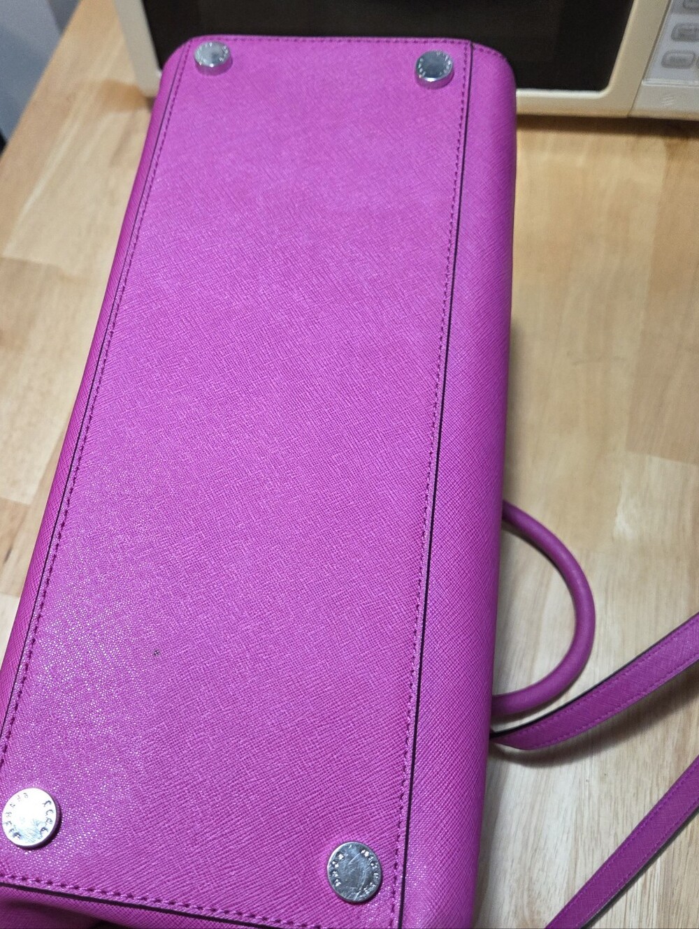 Michael Kors Fuchsia Leather Satchel with Chain Strap and MK Charm - Picture 9 of 9